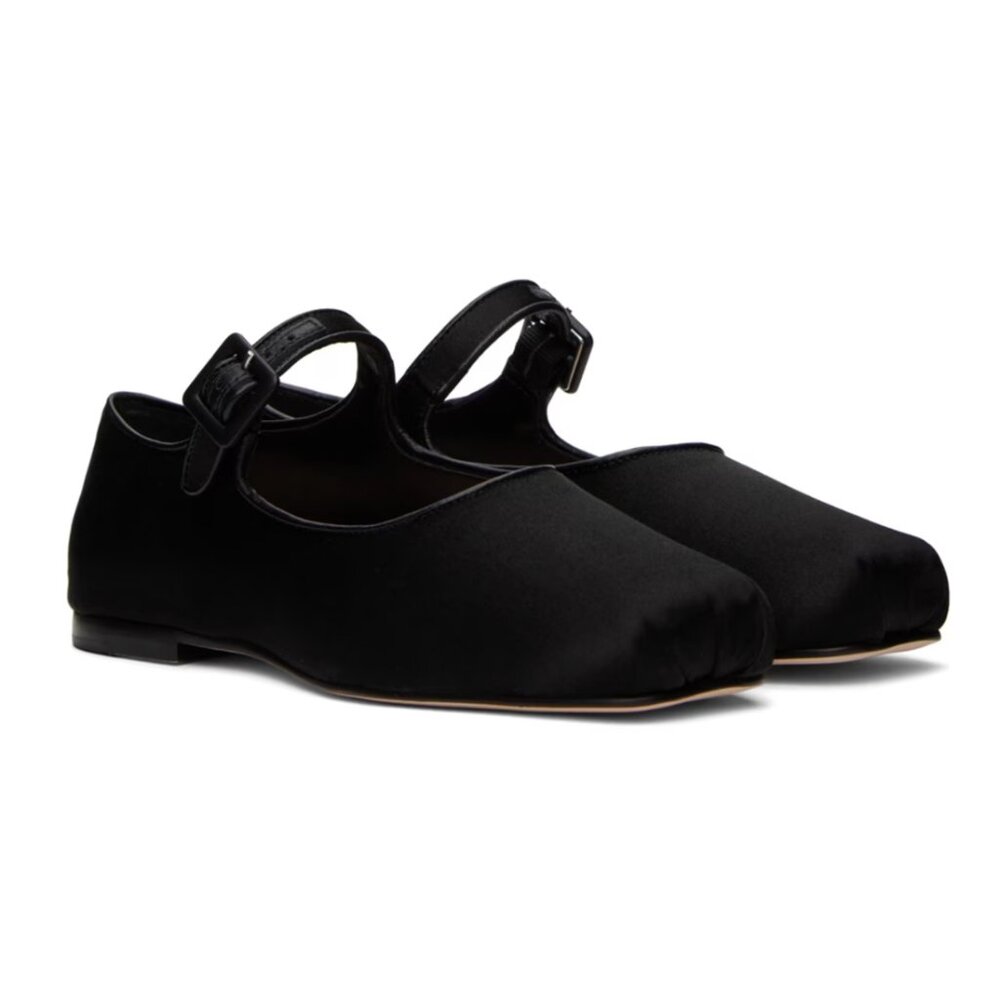 Sandy Liang Black Satin Mary Jane Flats